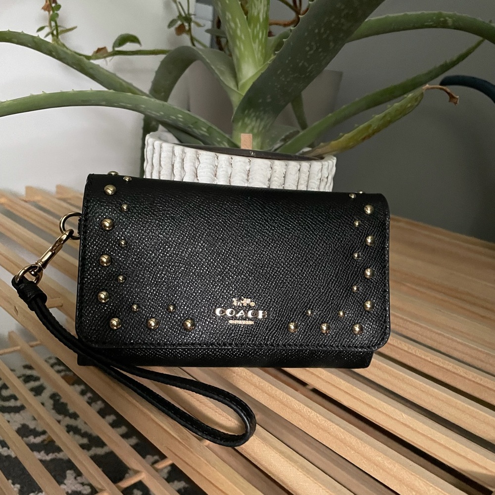Coach black & gold wallet/wristlet